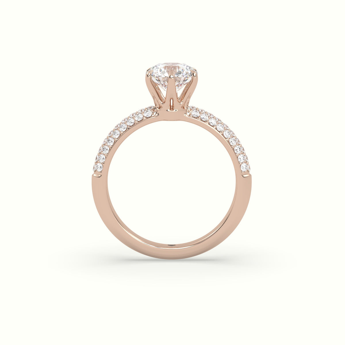 Round Cut Pave Engagement Ring — Rose Gold