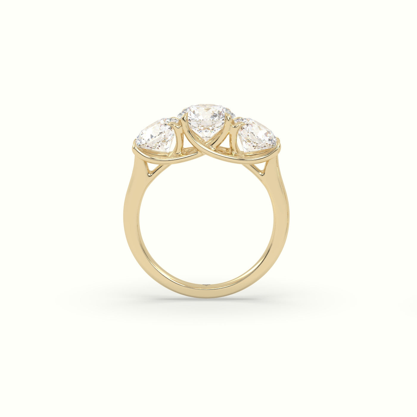 Round Cut Trilogy Engagement Ring — Yellow Gold