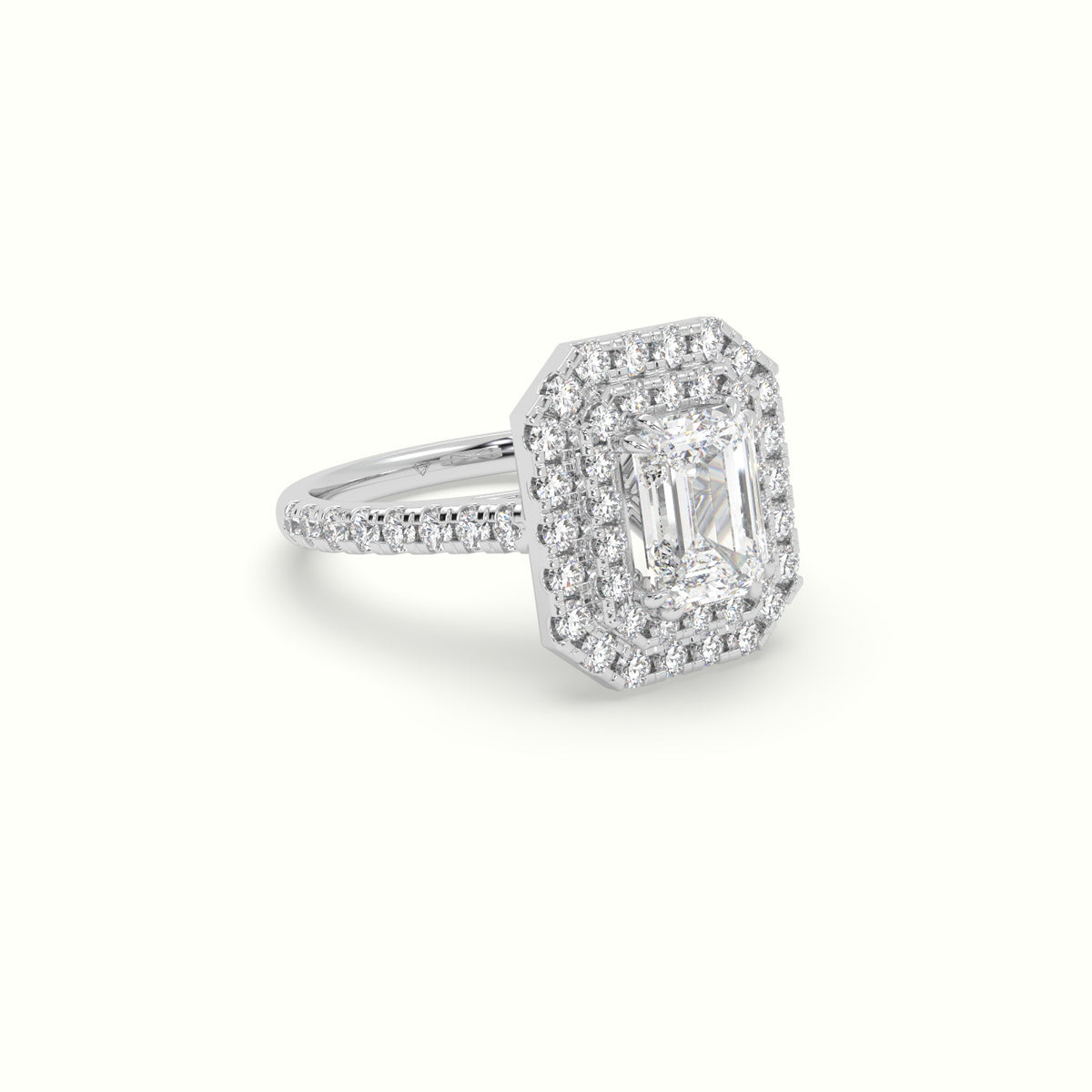 Emerald Cut Halo Diamond Engagement Ring — White Gold
