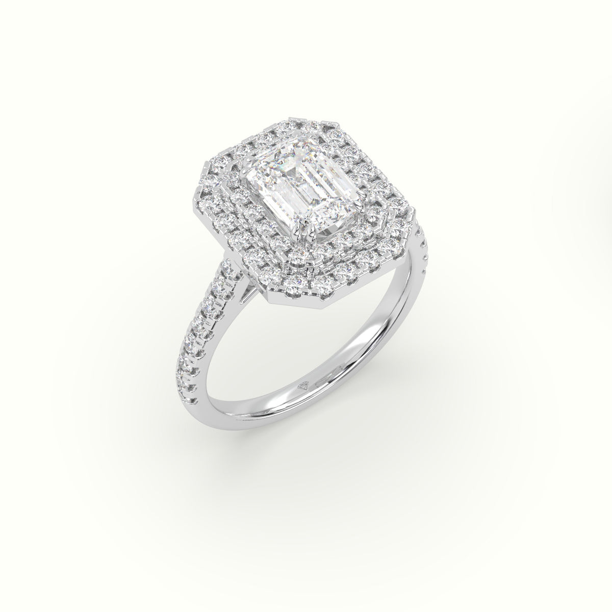 Emerald Cut Halo Diamond Engagement Ring — White Gold
