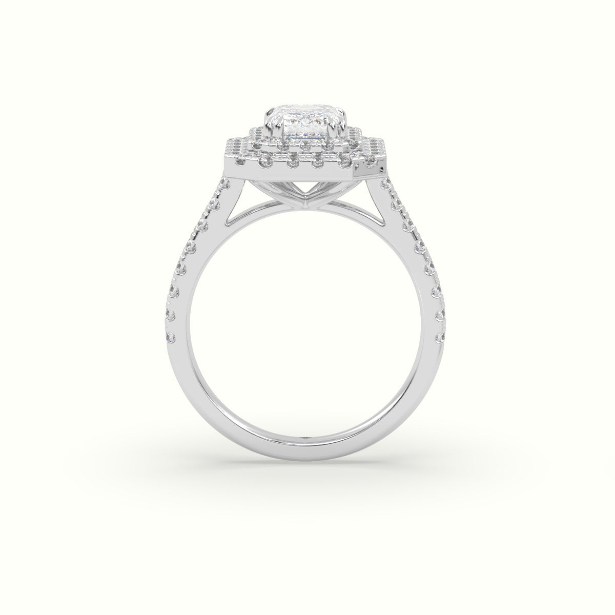 Emerald Cut Halo Diamond Engagement Ring — White Gold