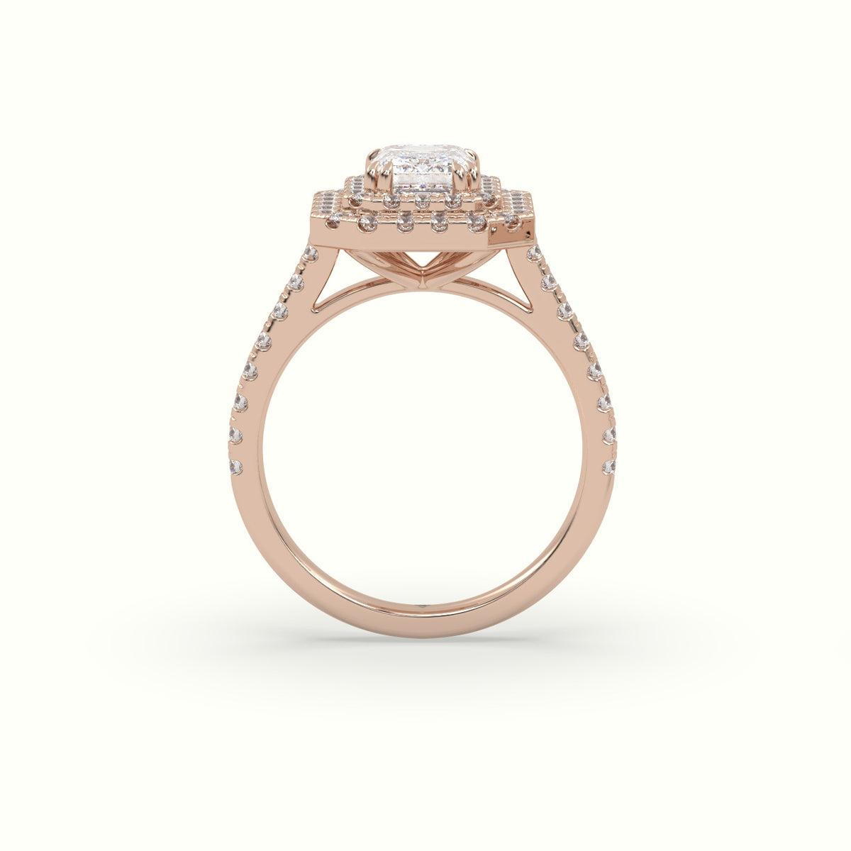 Emerald Cut Halo Diamond Engagement Ring — Rose Gold
