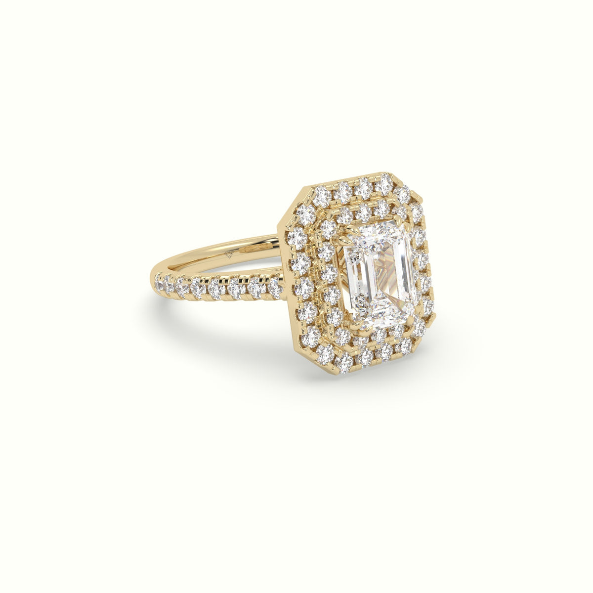 Emerald Cut Halo Diamond Engagement Ring — Yellow Gold