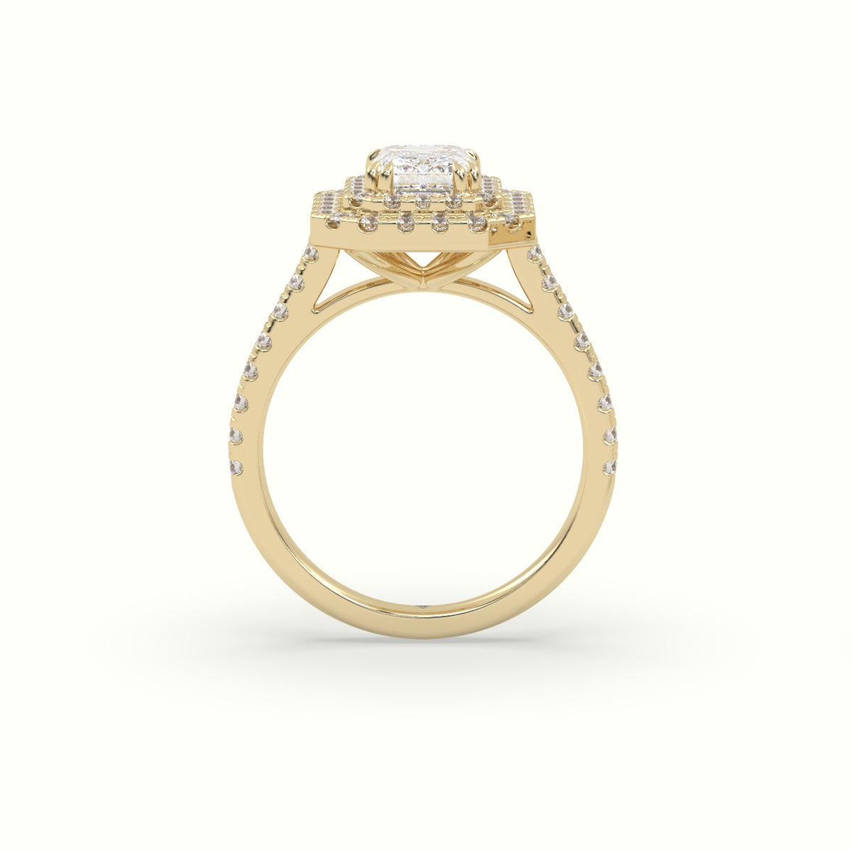 Emerald Cut Halo Diamond Engagement Ring — Yellow Gold