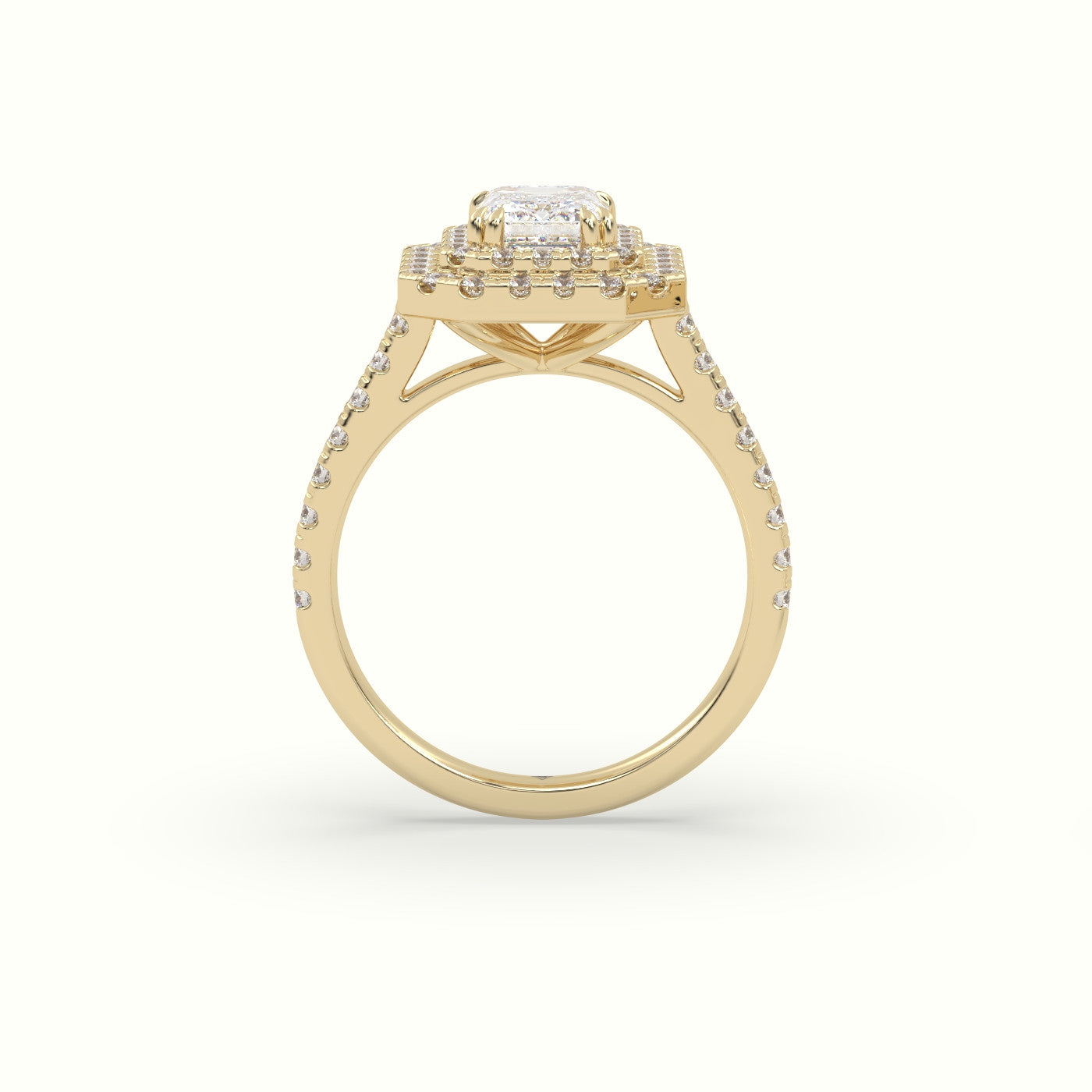 Emerald Cut Halo Diamond Engagement Ring — Yellow Gold