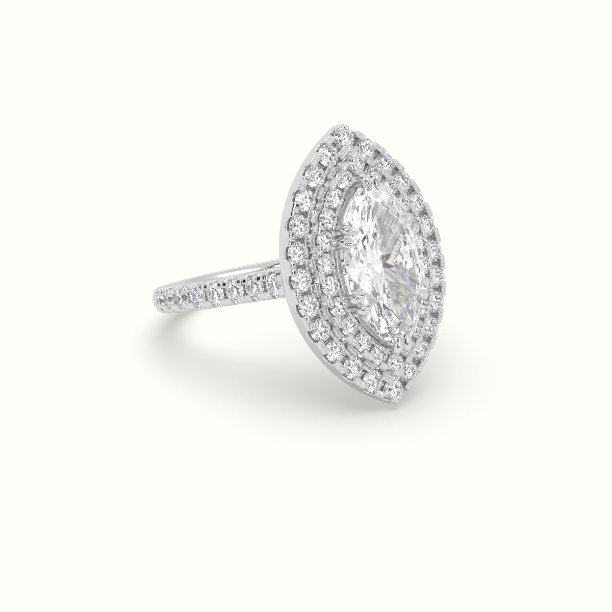 Marquise Cut Halo Diamond Engagement Ring — White Gold