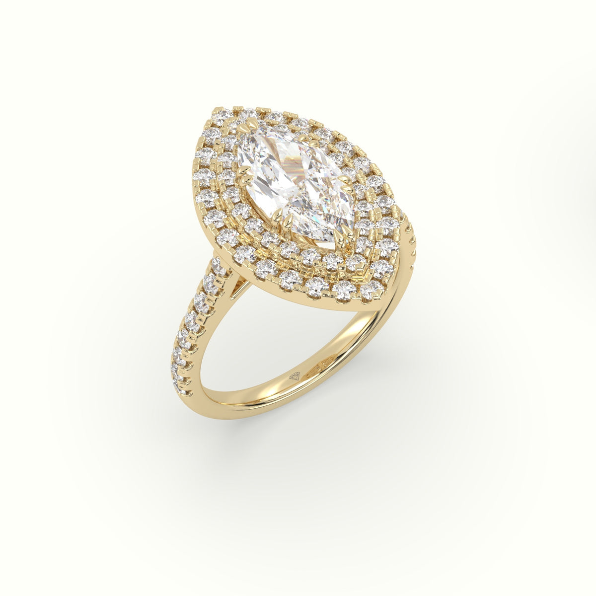 Marquise Cut Halo Diamond Engagement Ring — Yellow Gold