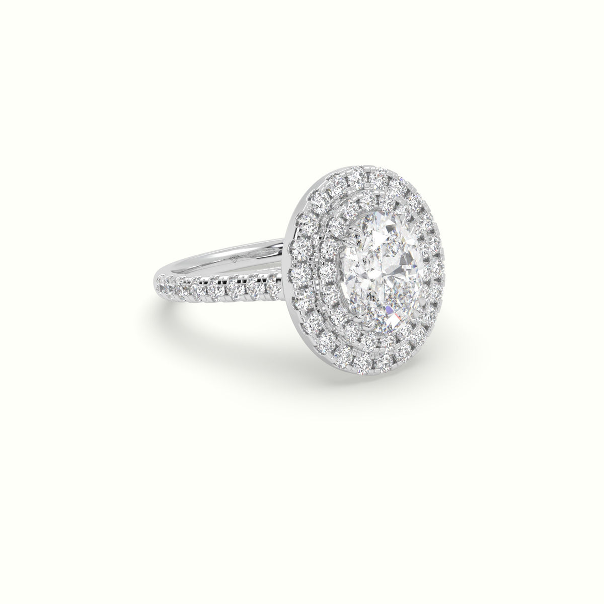 Oval Cut Diamond Halo Engagement Ring — White Gold
