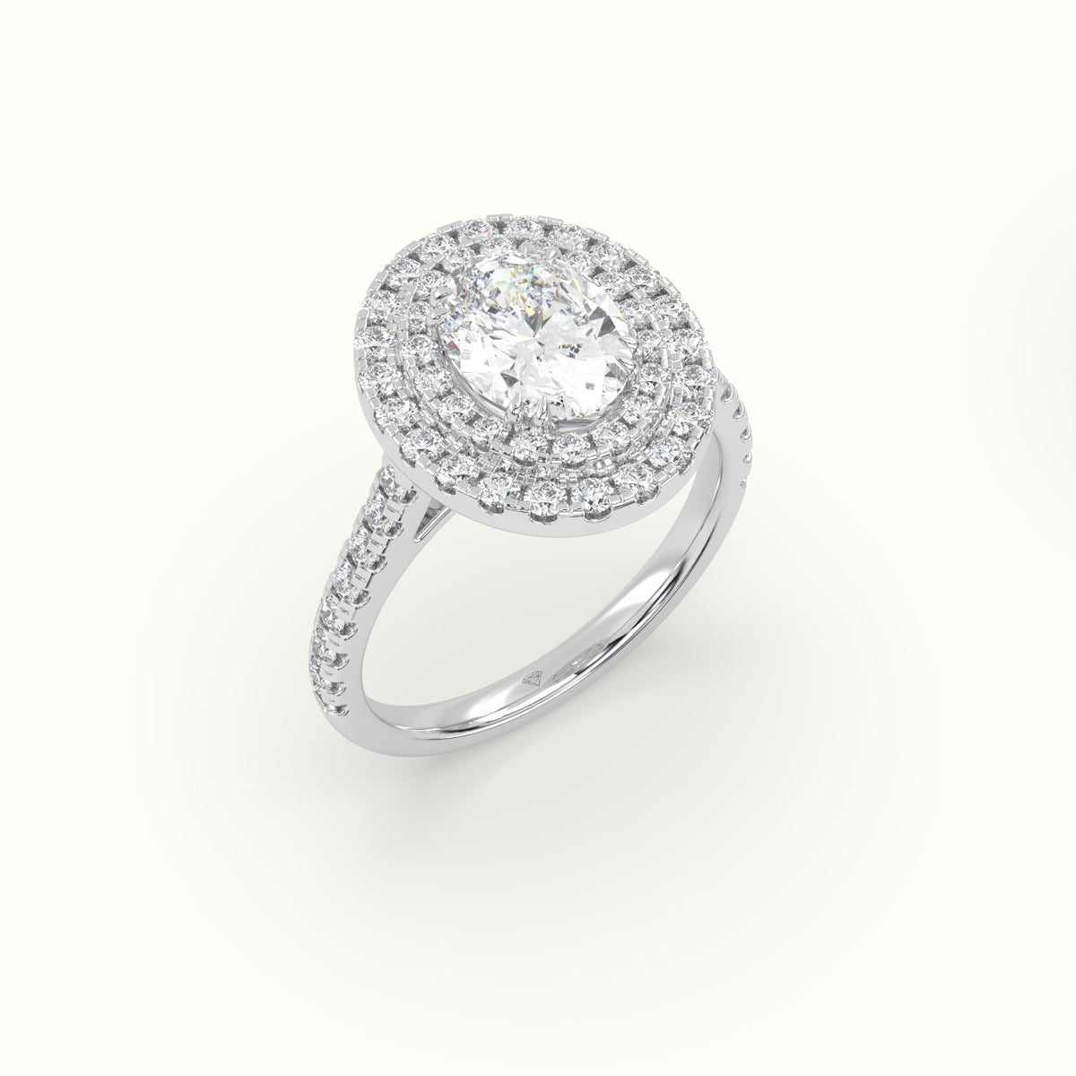 Oval Cut Diamond Halo Engagement Ring — White Gold