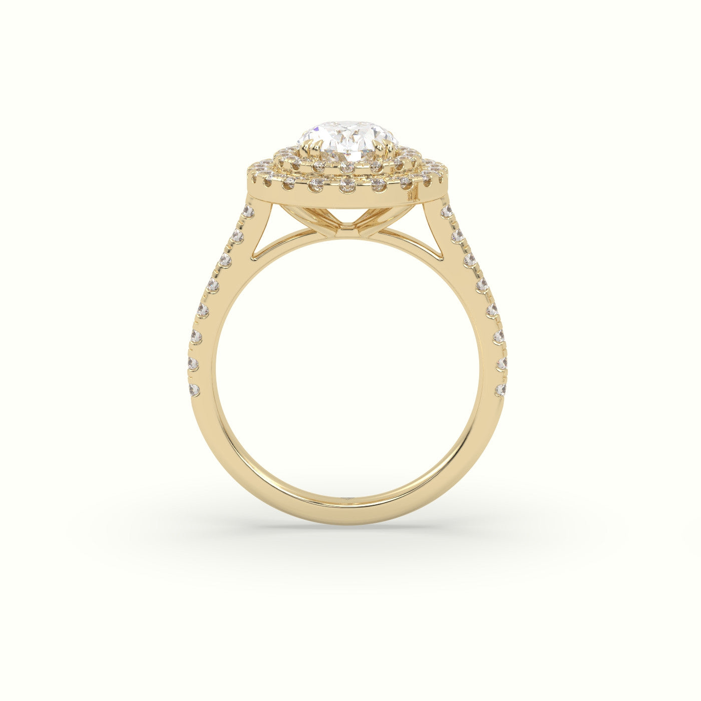 Oval Cut Diamond Halo Engagement Ring — Yellow Gold
