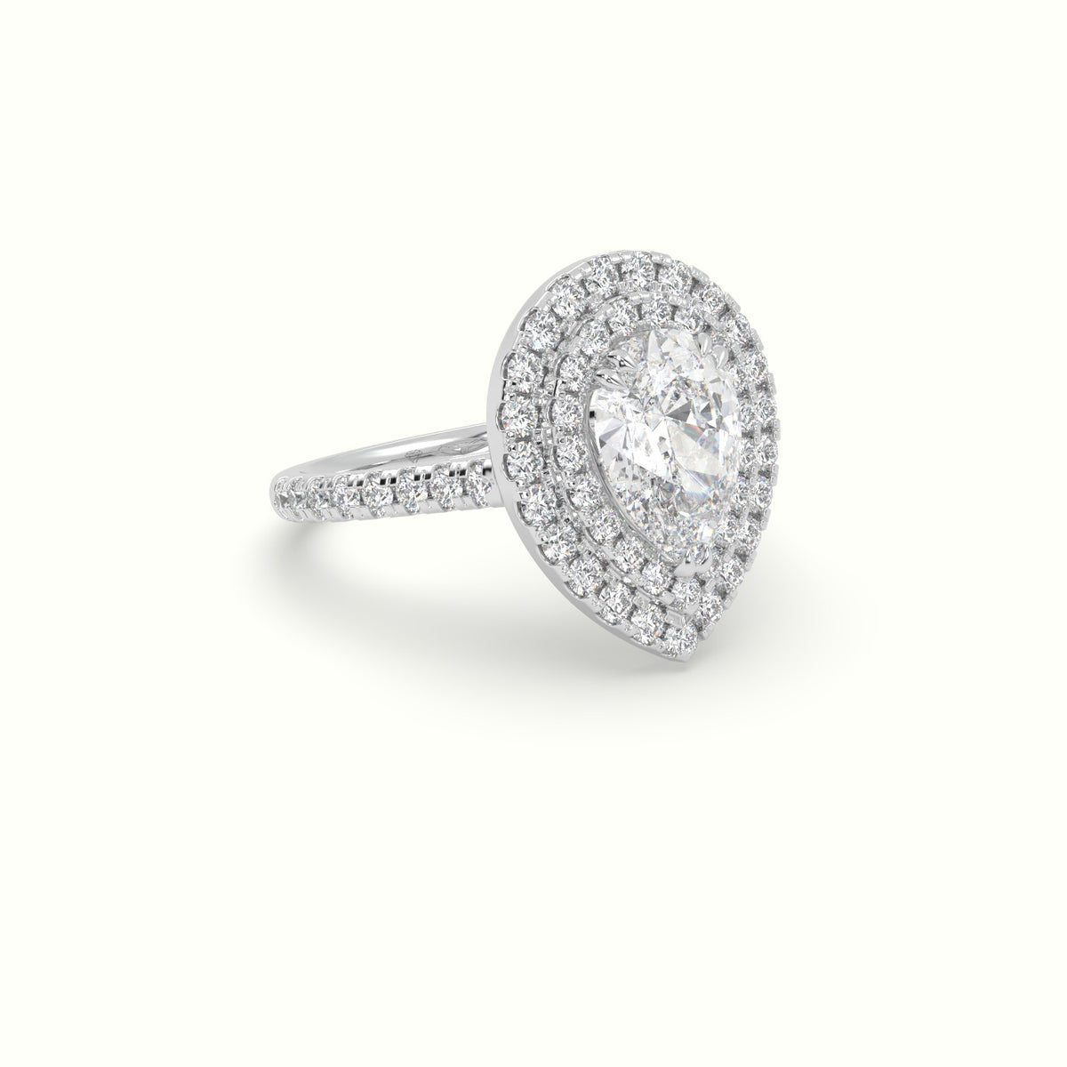 Pear Cut Diamond Halo Engagement Ring — White Gold