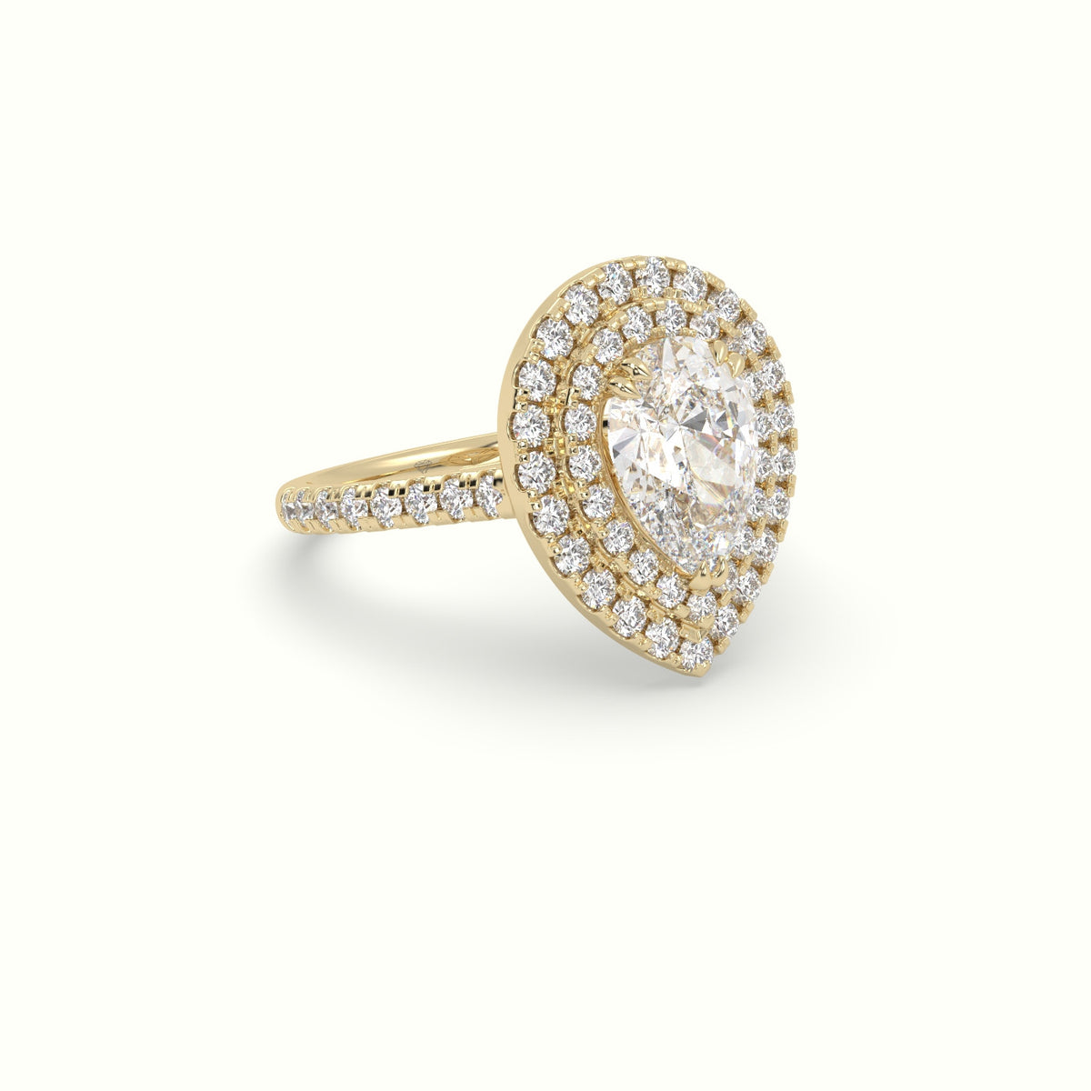 Pear Cut Diamond Halo Engagement Ring — Yellow Gold