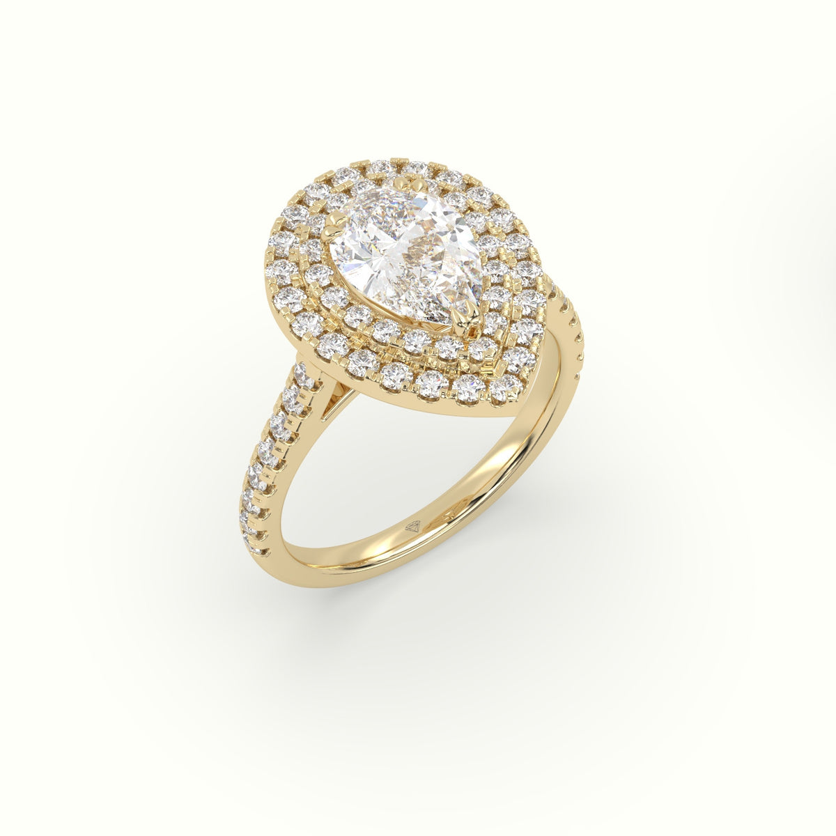 Pear Cut Diamond Halo Engagement Ring — Yellow Gold