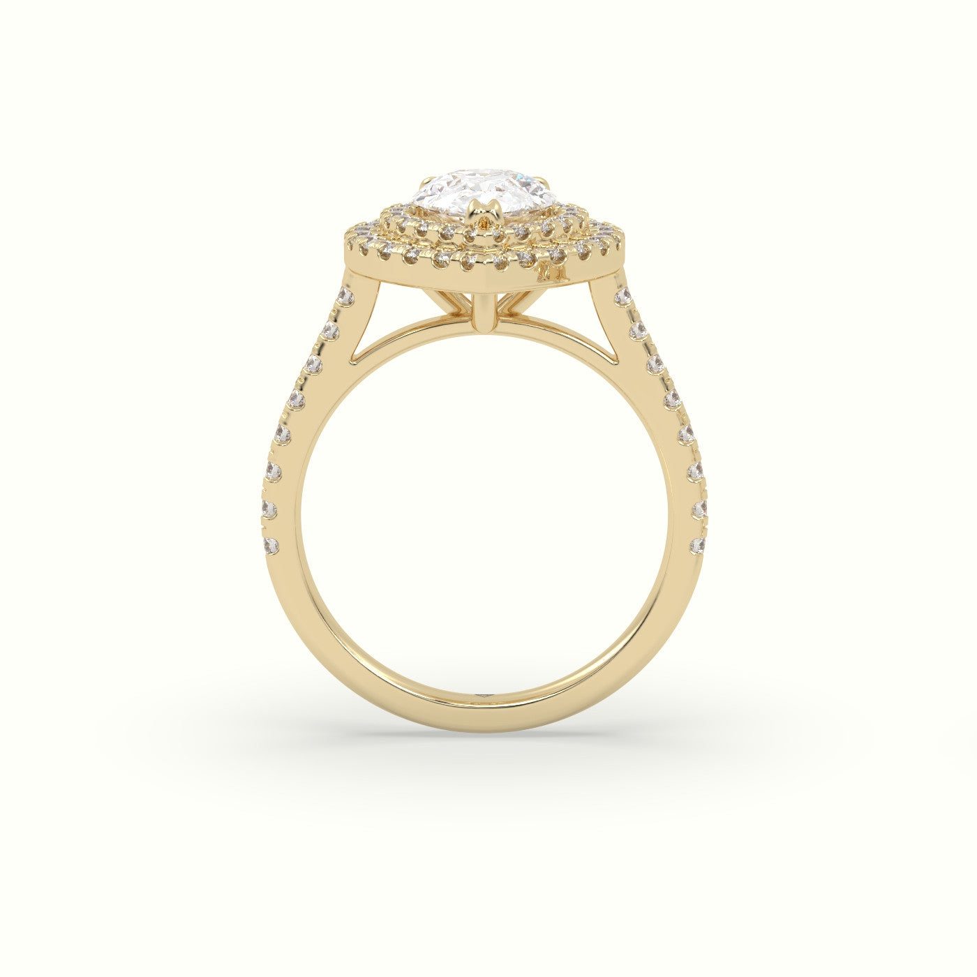 Pear Cut Diamond Halo Engagement Ring — Yellow Gold