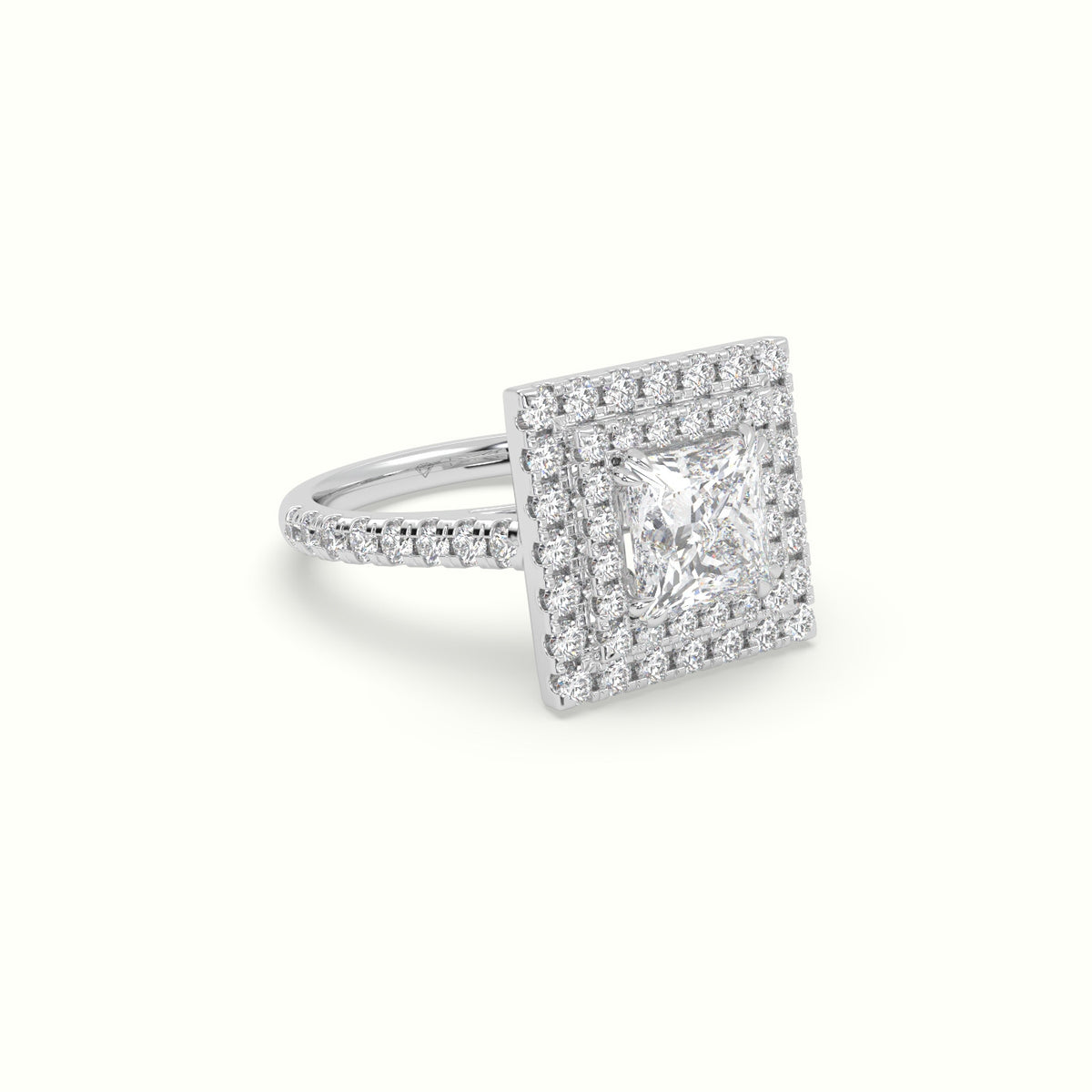 Princess Cut Diamond Halo Engagement Ring — White Gold