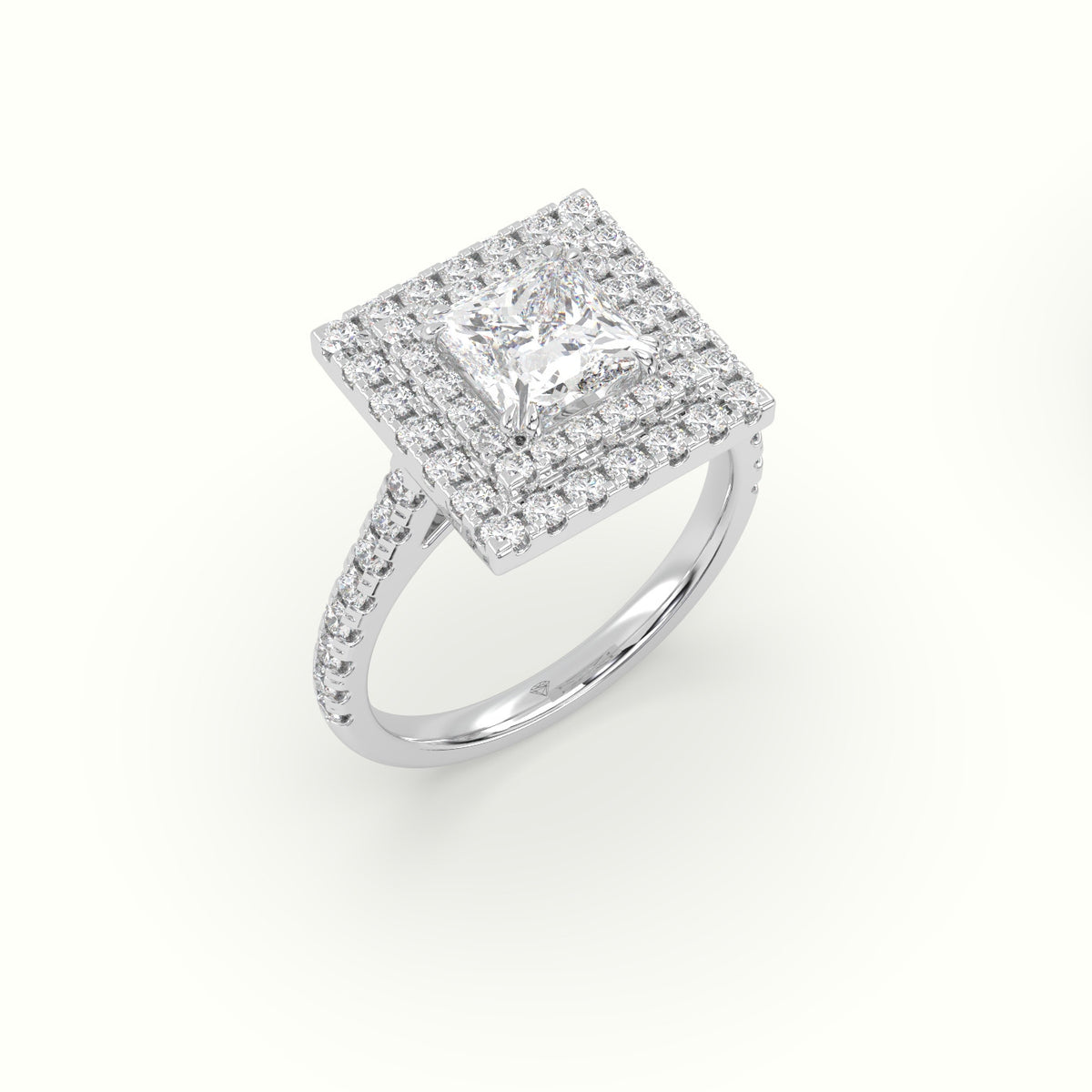 Princess Cut Diamond Halo Engagement Ring — White Gold