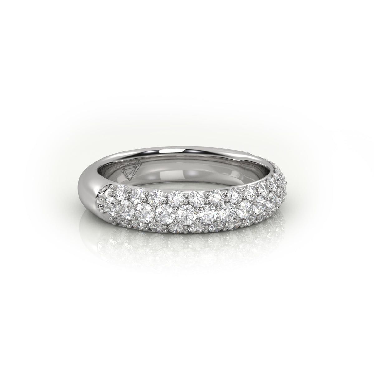 Round Cut 3 Row Pave Set Half Eternity Band — White Gold