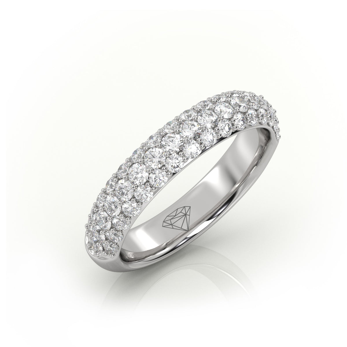 Round Cut 3 Row Pave Set Half Eternity Band — White Gold