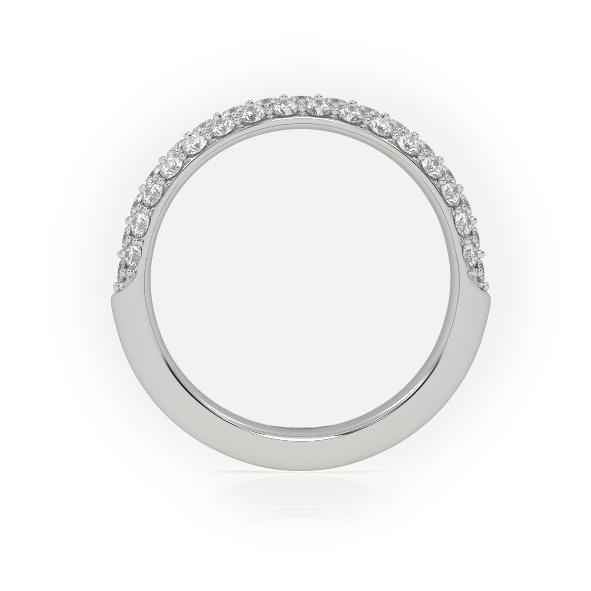 Round Cut 3 Row Pave Set Half Eternity Band — White Gold