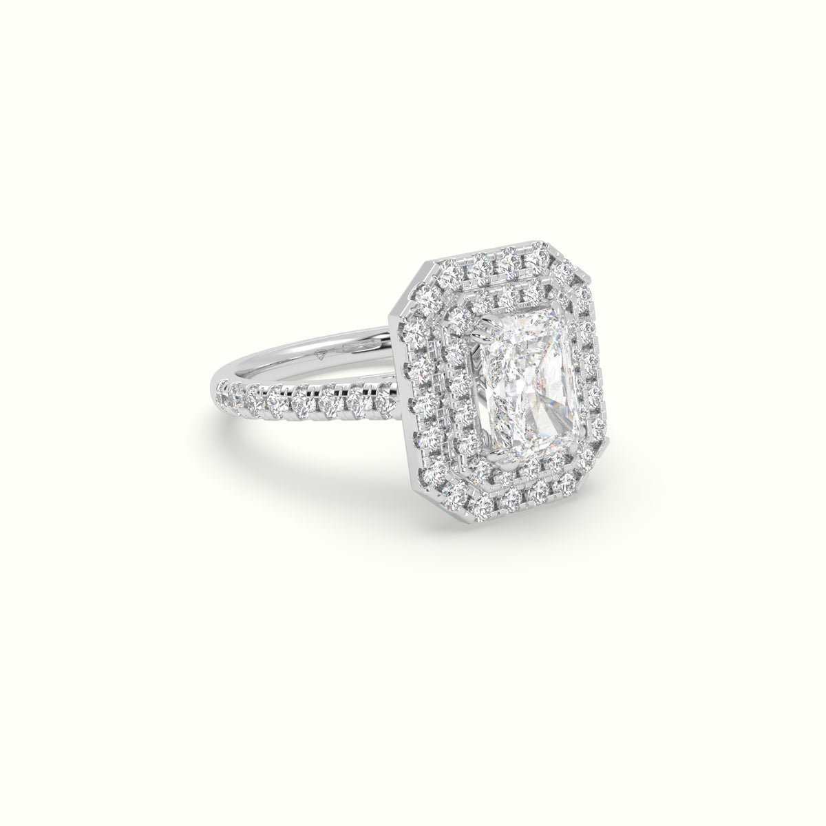 Radiant Cut Diamond Halo Engagement Ring — White Gold