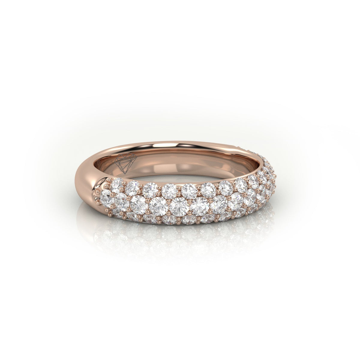 Round Cut 3 Row Pave Set Half Eternity Band — Rose Gold
