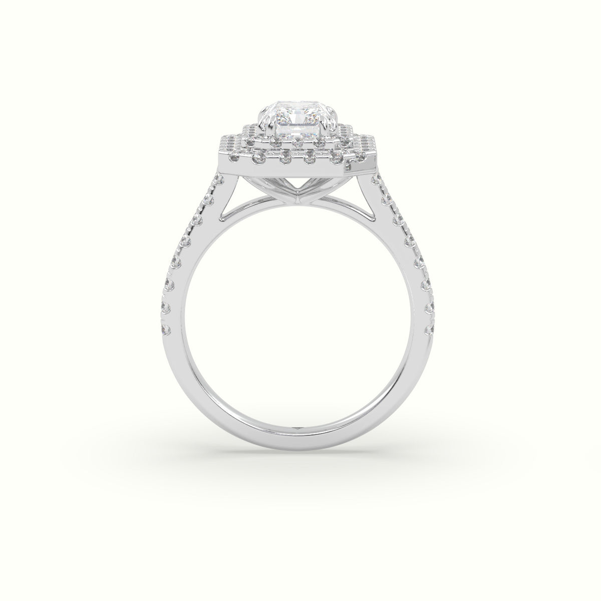Radiant Cut Diamond Halo Engagement Ring — White Gold