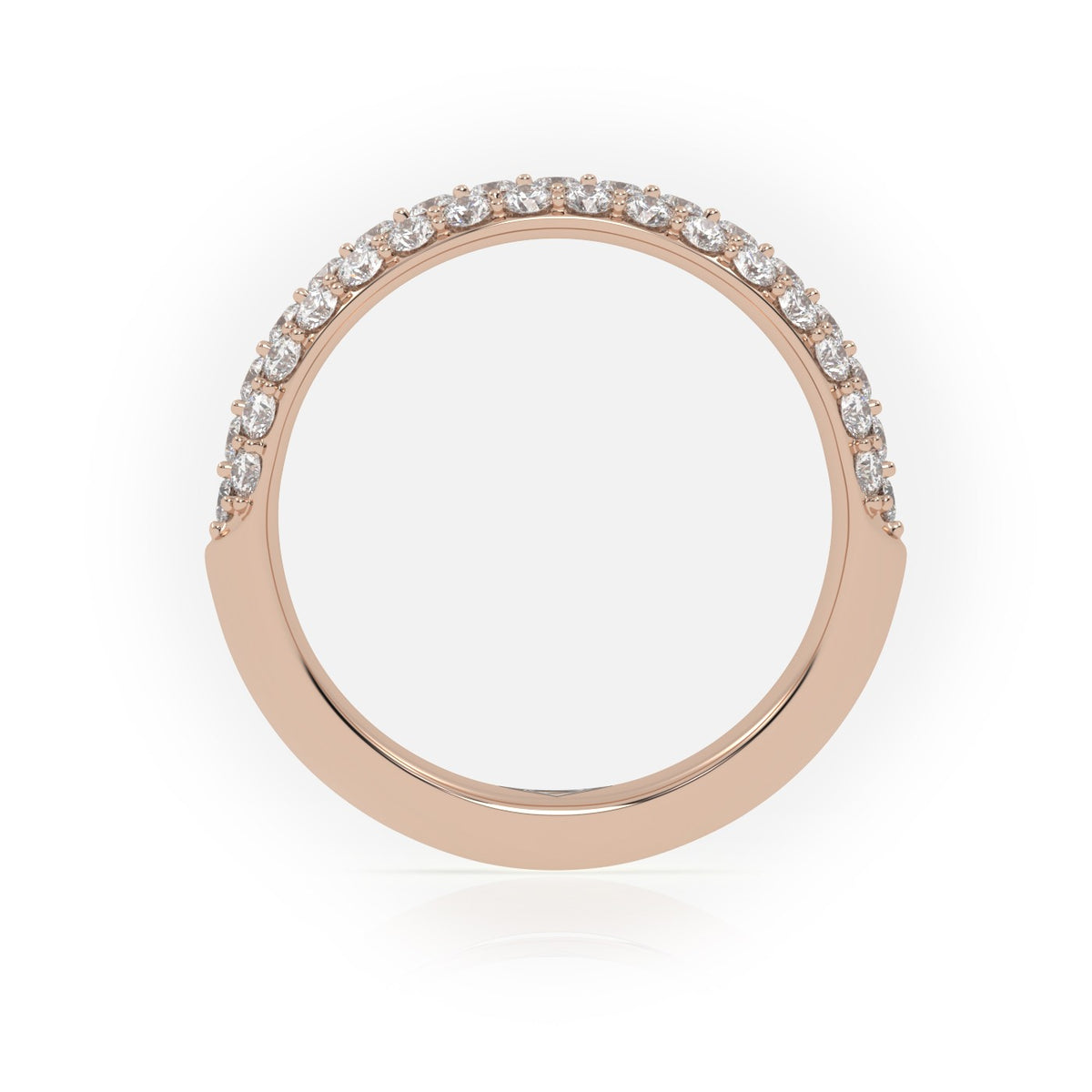 Round Cut 3 Row Pave Set Half Eternity Band — Rose Gold
