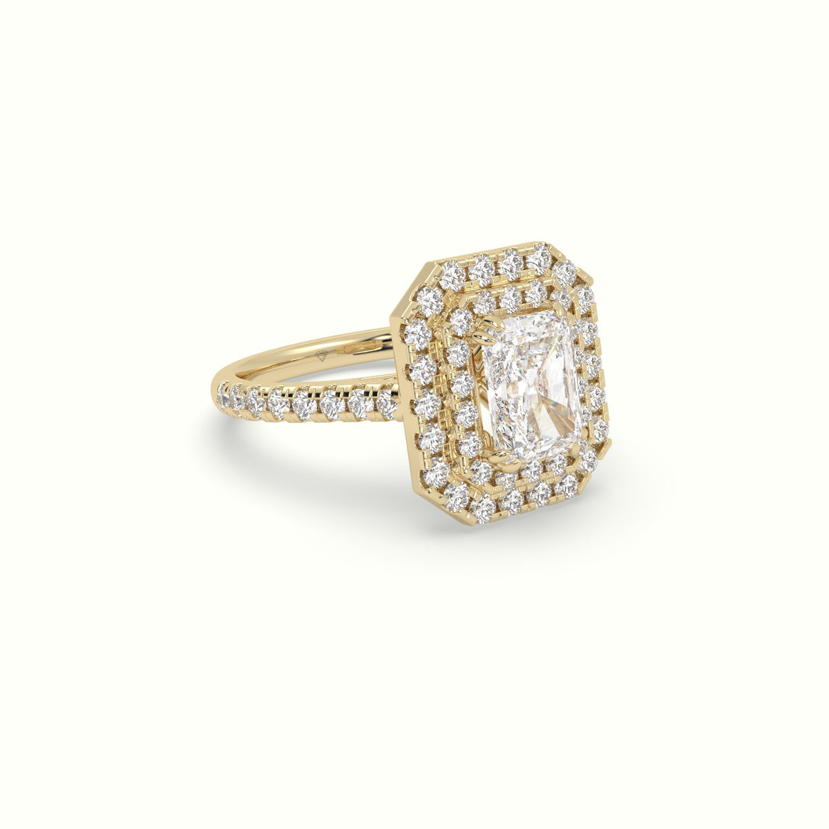 Radiant Cut Diamond Halo Engagement Ring — Yellow Gold