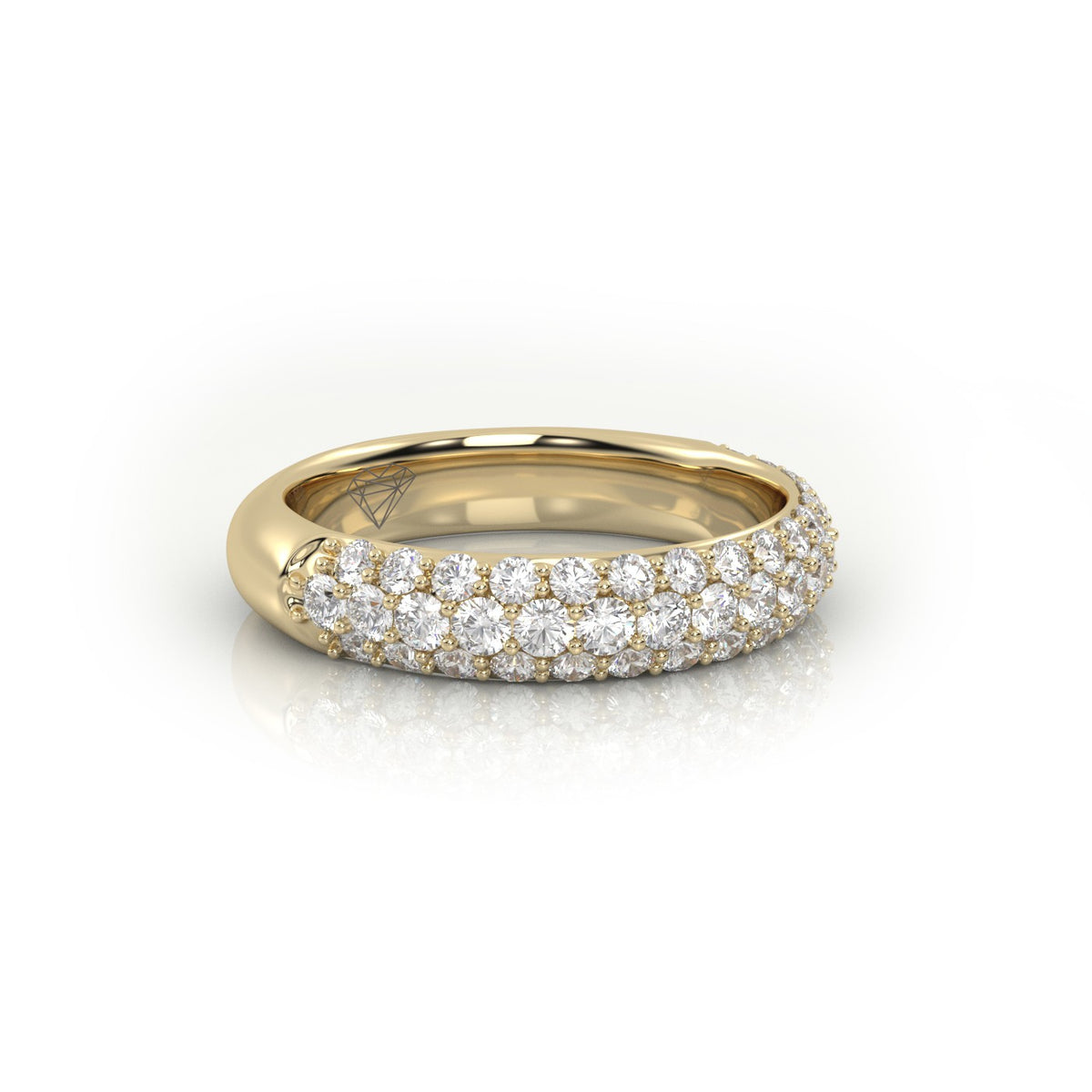 Round Cut 3 Row Pave Set Half Eternity Band — Yellow Gold