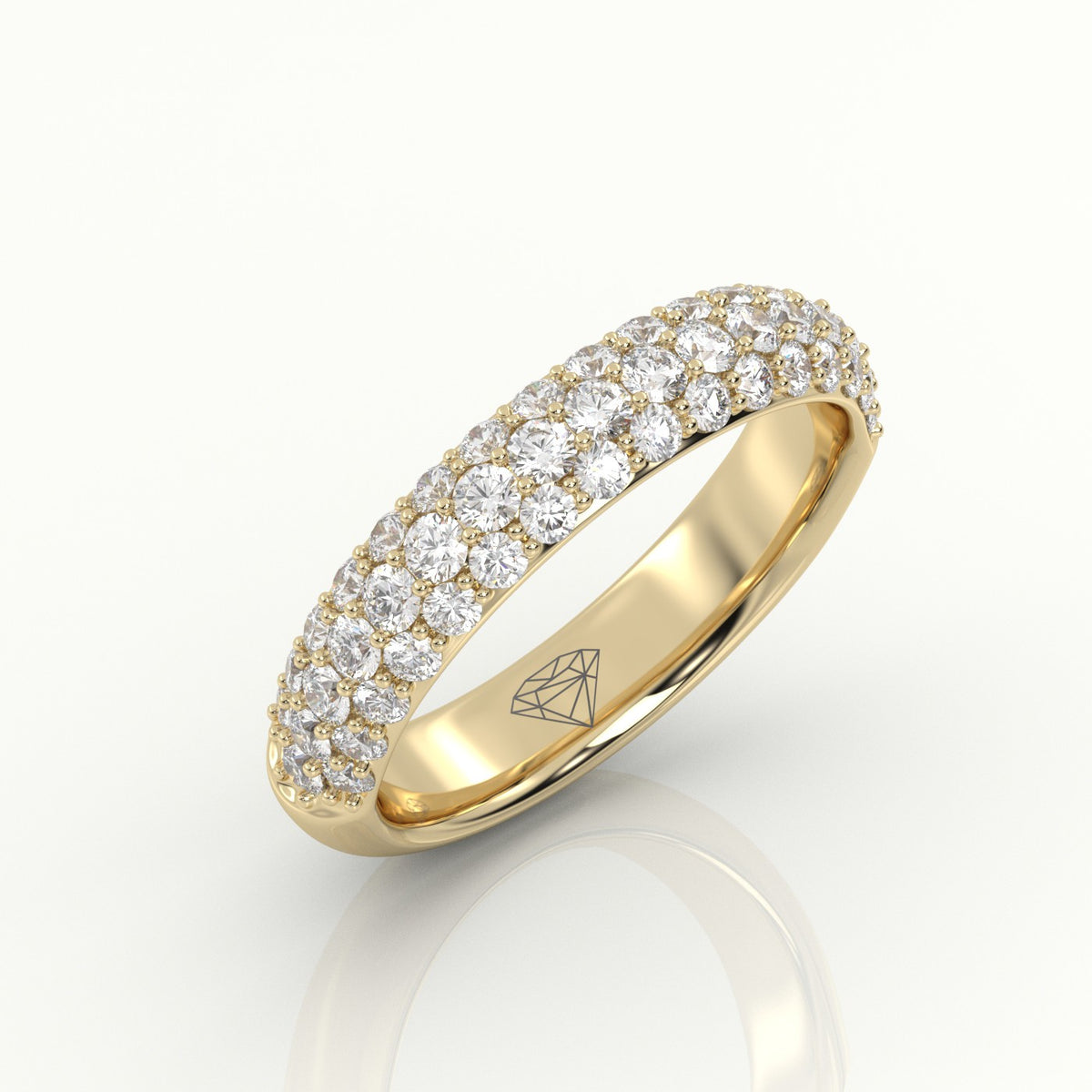 Round Cut 3 Row Pave Set Half Eternity Band — Yellow Gold