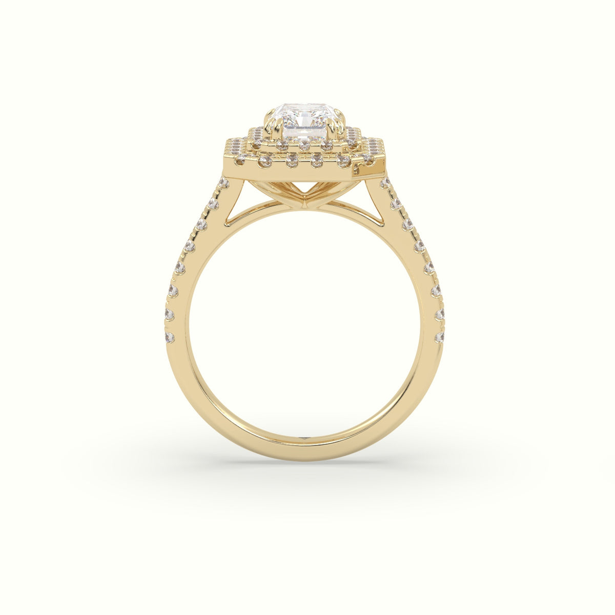 Radiant Cut Diamond Halo Engagement Ring — Yellow Gold