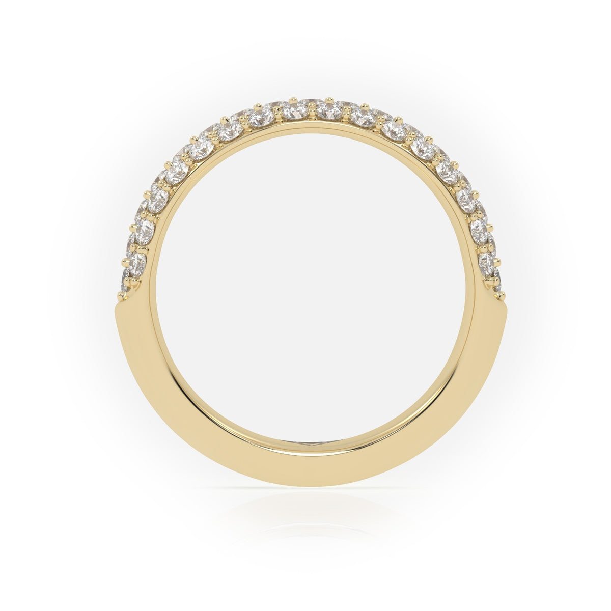 Round Cut 3 Row Pave Set Half Eternity Band — Yellow Gold