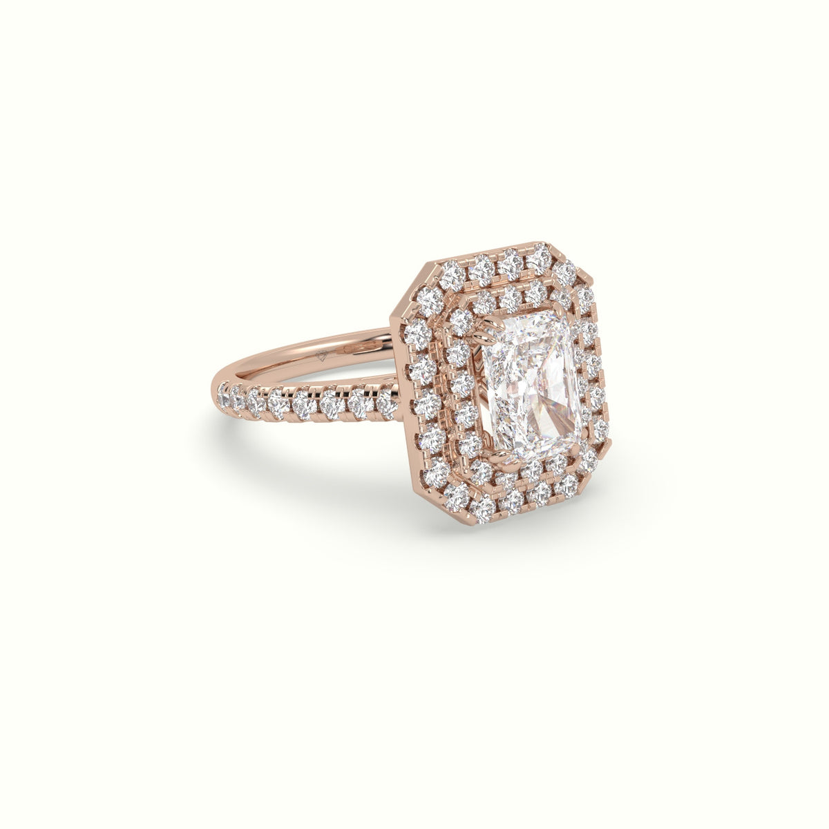 Radiant Cut Diamond Halo Engagement Ring — Rose Gold