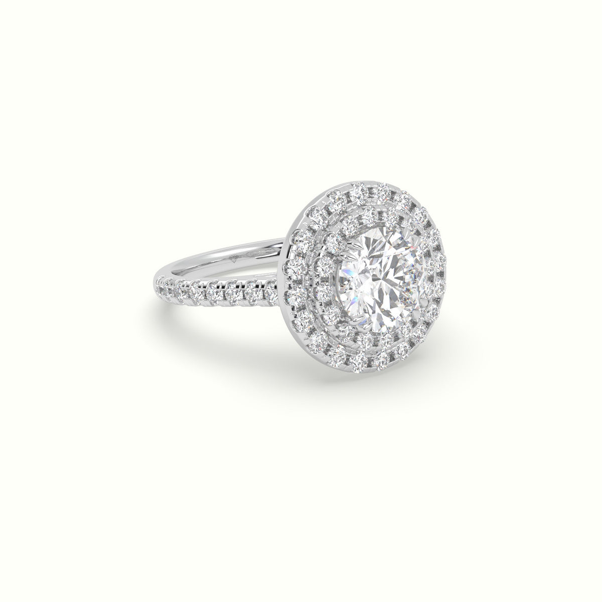 Round Cut Diamond Halo Engagement Ring — White Gold