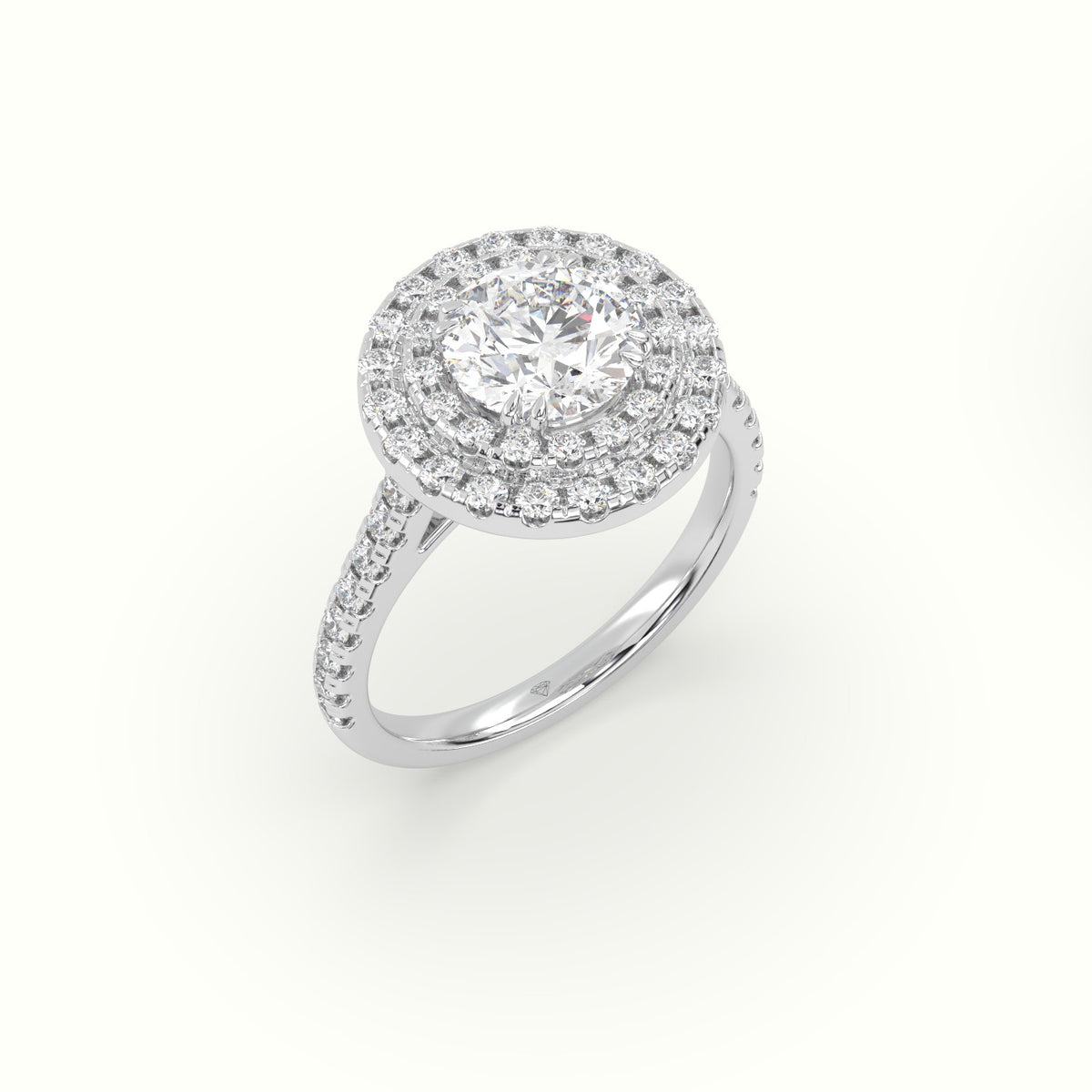 Round Cut Diamond Halo Engagement Ring — White Gold