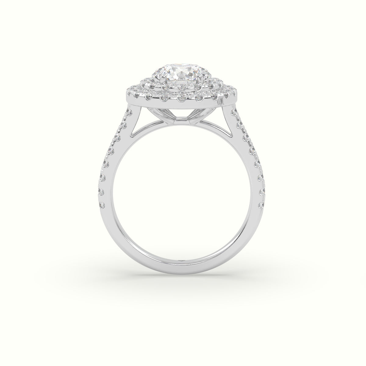 Round Cut Diamond Halo Engagement Ring — White Gold