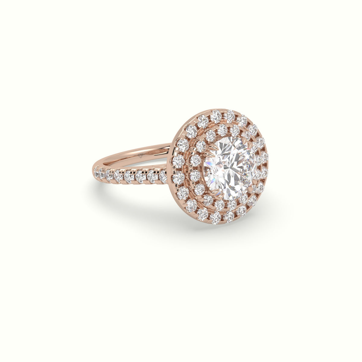 Round Cut Diamond Halo Engagement Ring — Rose Gold