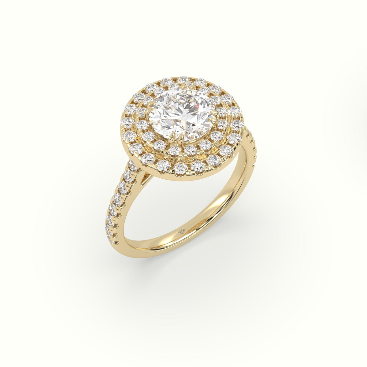 Round Cut Diamond Halo Engagement Ring — Yellow Gold
