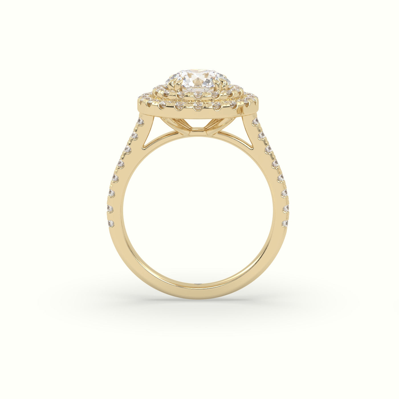 Round Cut Diamond Halo Engagement Ring — Yellow Gold