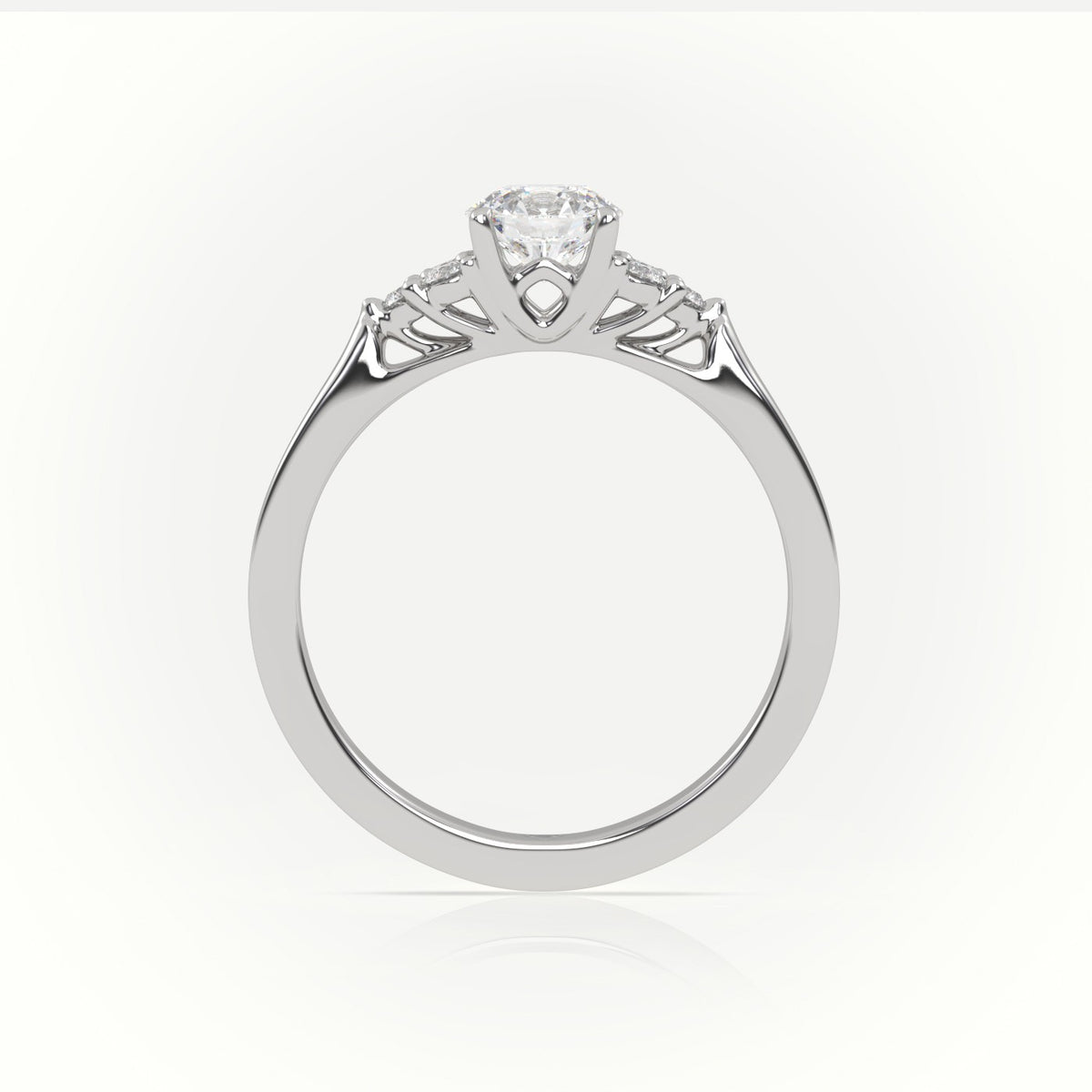 Round Cut Diamond 4 Prongs Side Stone Setting Engagement Ring — White Gold