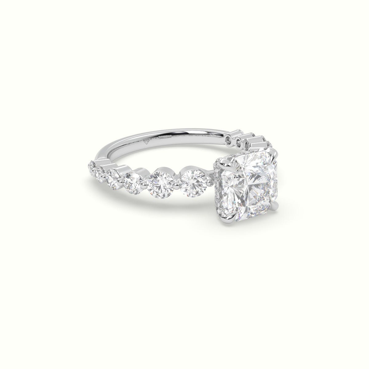 Asscher Cut Diamond Engagement Ring With Side Stones — White Gold
