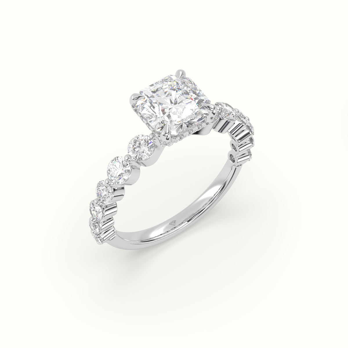 Asscher Cut Diamond Engagement Ring With Side Stones — White Gold