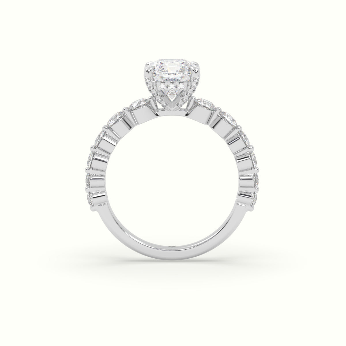 Asscher Cut Diamond Engagement Ring With Side Stones — White Gold