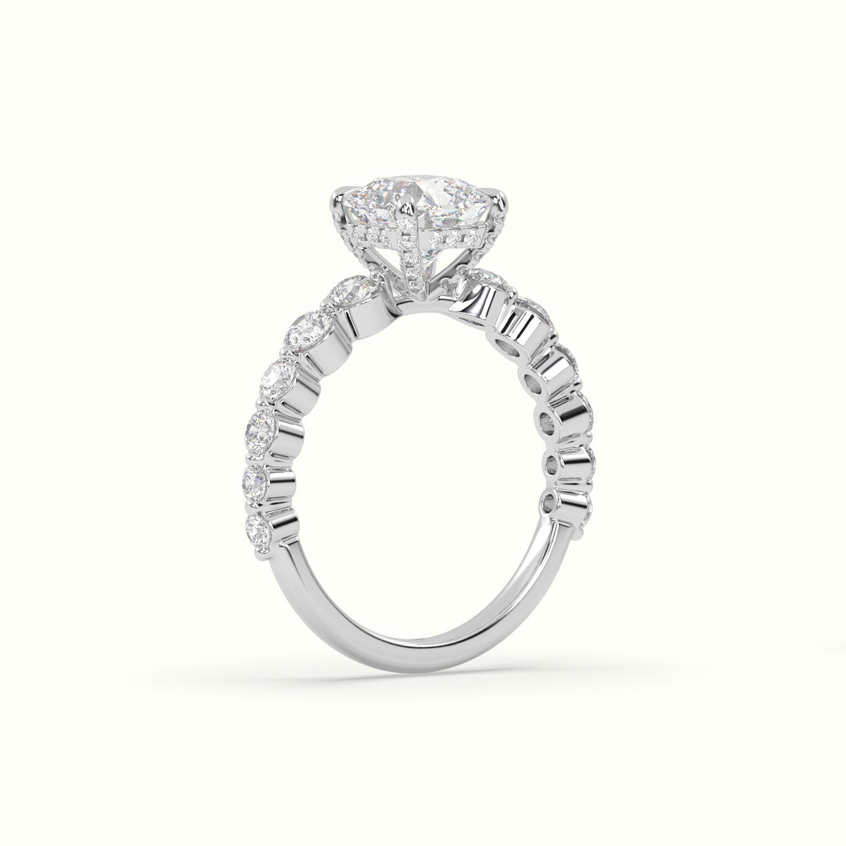 Asscher Cut Diamond Engagement Ring With Side Stones — White Gold