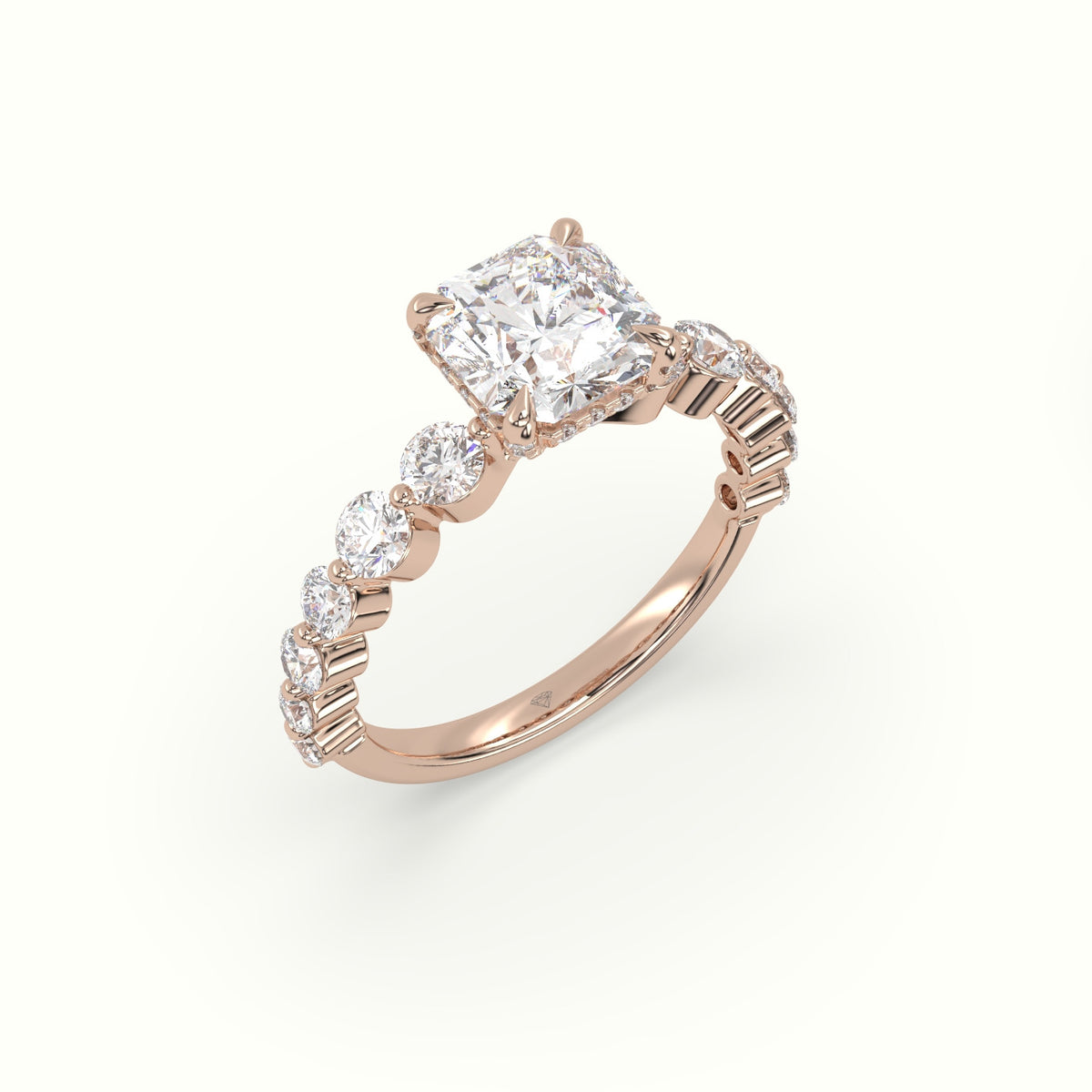 Asscher Cut Diamond Engagement Ring With Side Stones — Rose Gold