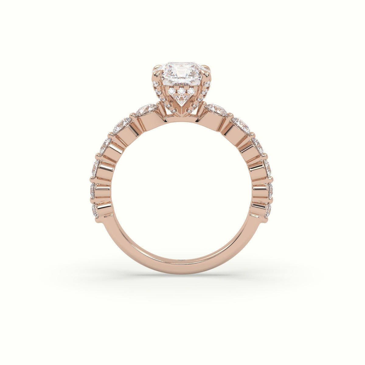 Asscher Cut Diamond Engagement Ring With Side Stones — Rose Gold