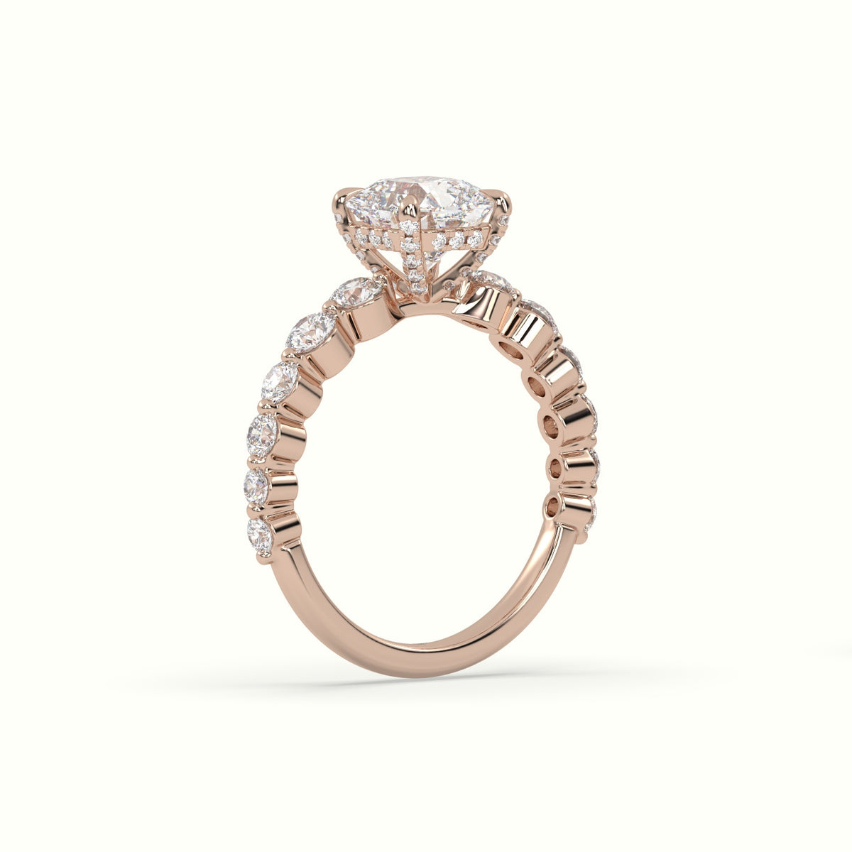 Asscher Cut Diamond Engagement Ring With Side Stones — Rose Gold