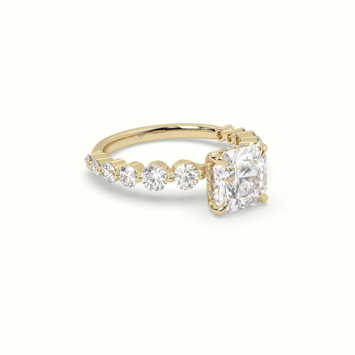 Asscher Cut Diamond Engagement Ring With Side Stones — Yellow Gold