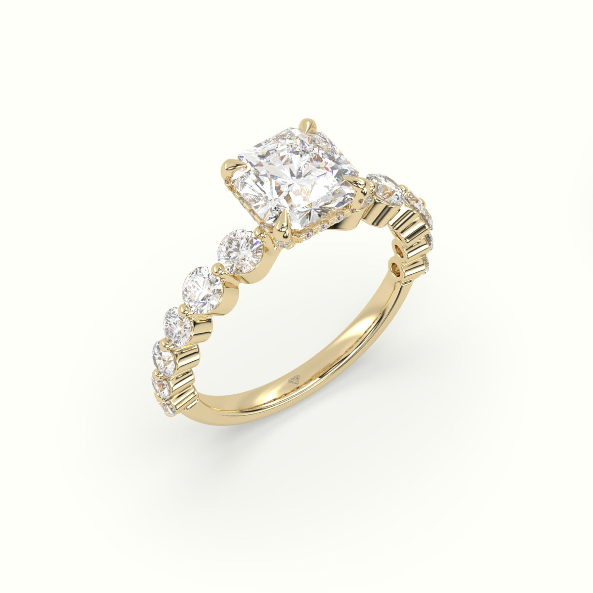 Asscher Cut Diamond Engagement Ring With Side Stones — Yellow Gold