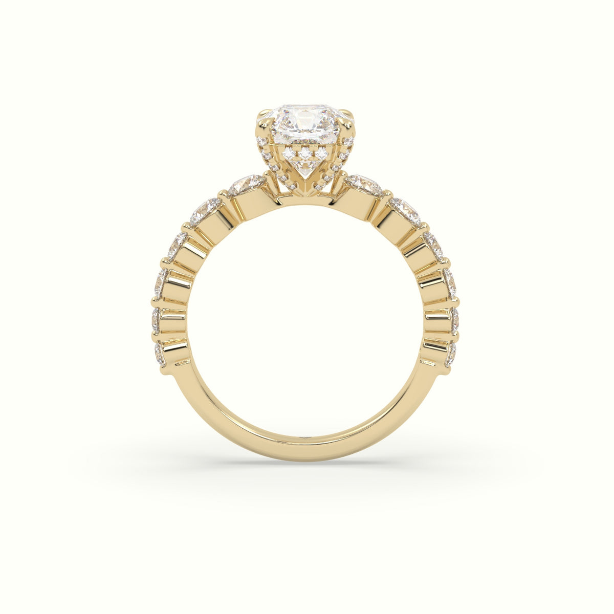 Asscher Cut Diamond Engagement Ring With Side Stones — Yellow Gold